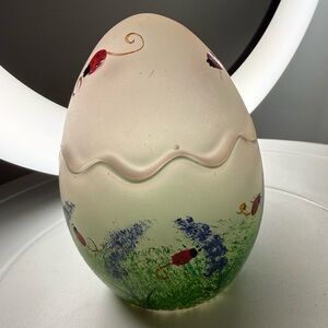 Frosted Pink glass egg votive holder or trinket dish